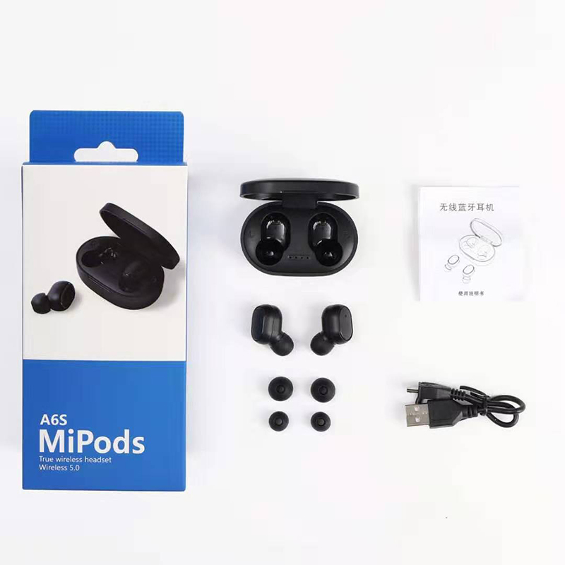 A6S Wireless Earphone for Airdots Earbuds Bluetooth 5.0 TWS Headsets Noise Reduction MIC Universal for iPhone Huawei Samsung Xiaomi Redmi black