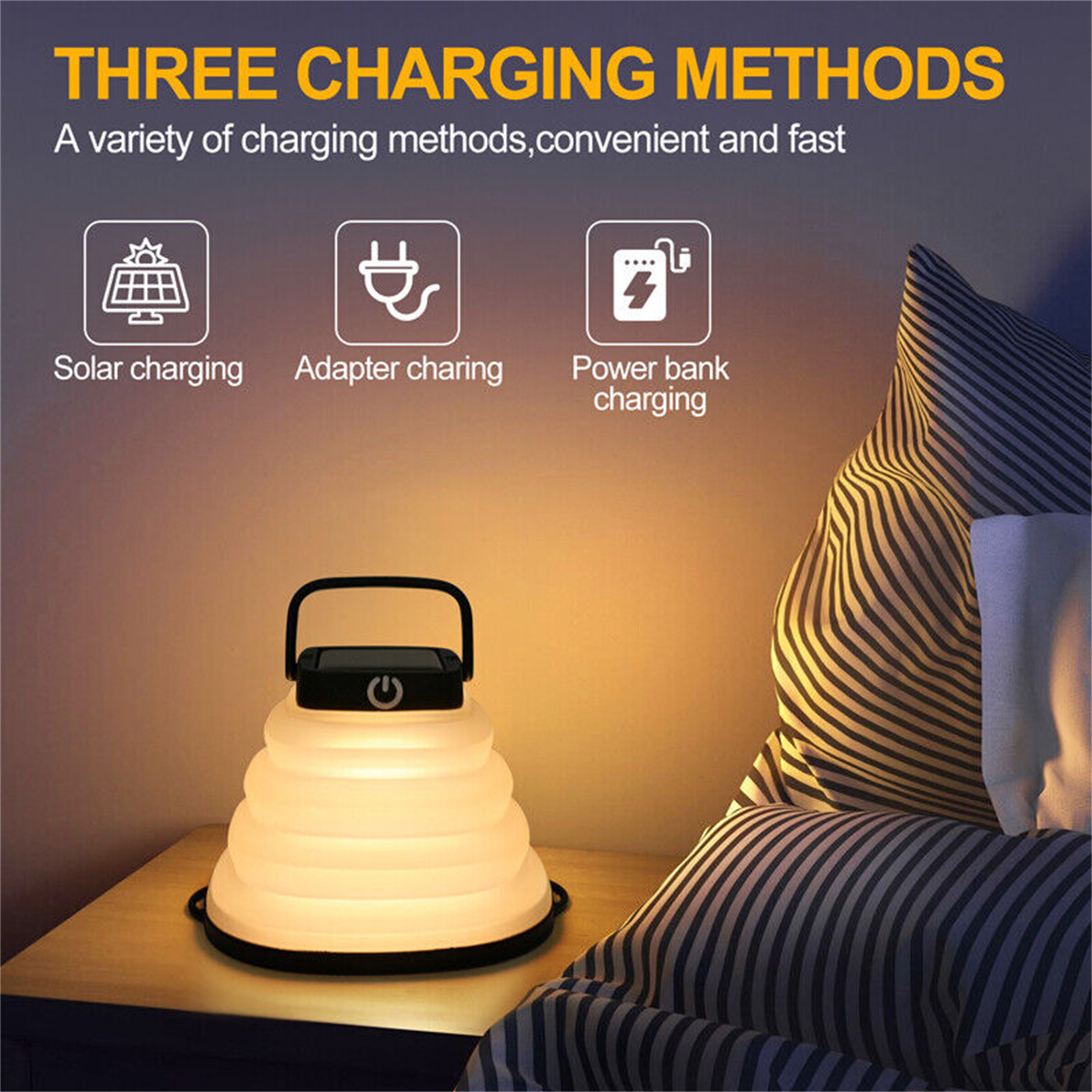 Solar Camping Lantern Outdoor IP65 Waterproof Portable Collapsible Camping Light USB Charging 3 Lighting Modes Lamp With Handle For Outdoor Fishing Hiking black