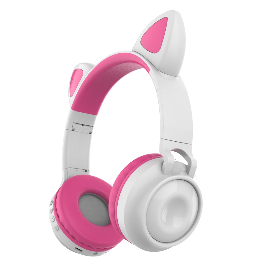 Bluetooth 5.0?Ear Headphones Foldable Stereo Wireless Set Mic LED Light Volume Control Support For Kids red