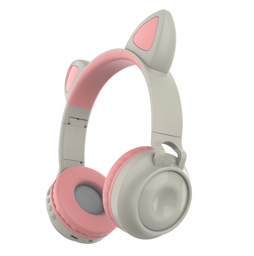 Bluetooth 5.0?Ear Headphones Foldable Stereo Wireless Set Mic LED Light Volume Control Support For Kids pink
