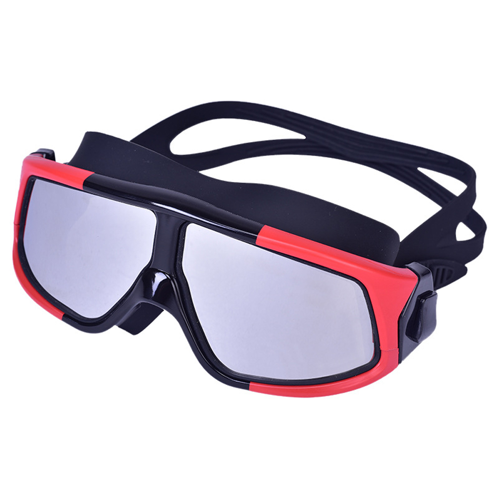 Men Women Swimming Goggles Thickened Waterproof High-definition Double Layer Anti-fog Swim Eyewear F black red silver plated