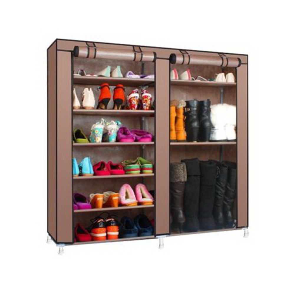 US Double Row 9-compartment Non-woven Shoe  Cabinet Household Boots Storage Case Coffee
