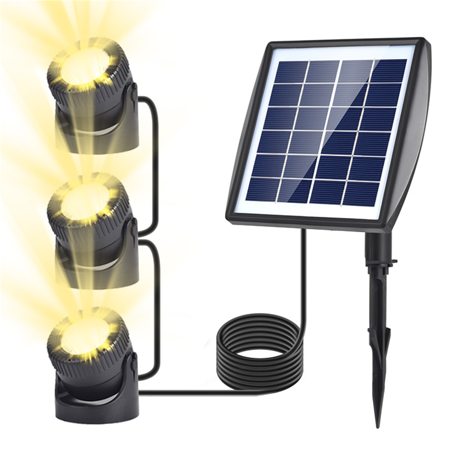 Solar Pond Lights, IP68 Waterproof Fountain Lights, LED RGB LED Underwater Spotlights Color Changing Submersible Fountain Lights For Garden Courtyard Aquarium Tank Swimming Pool Spotlights Three lights warm light