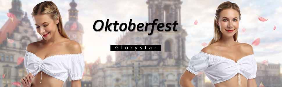 US Glorystar Women Vintage Short Sleeve Off The Shoulder Bavaria Oktoberfest Dirndl Blouse Top White XL