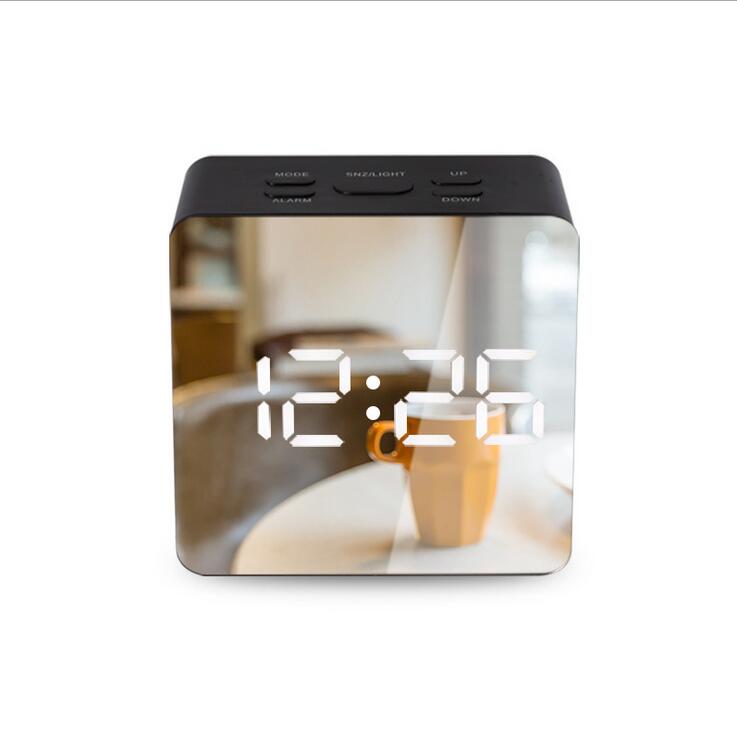 Multi-functional Mirror Electronic Alarm Clock Mini Bedside Clock Battery or Plug-in