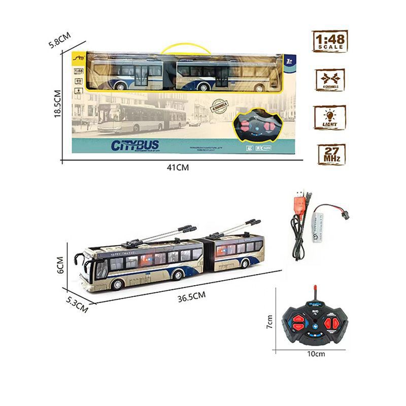 27MHz RC Bus Toy With Lights 4CH Simulation Tourist Sightseeing Bus USB Rechargeable School Bus Model Toys