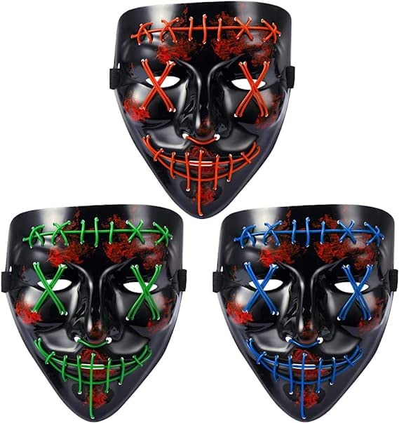 US CYNDIE Halloween 3pcs LED Mask Light Up Scary Mask