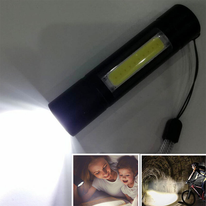 Mini USB Charging CREE Q5 XPE+COB Strong Light Torch Work Light Practical Flashlight for Home Outdoor Use