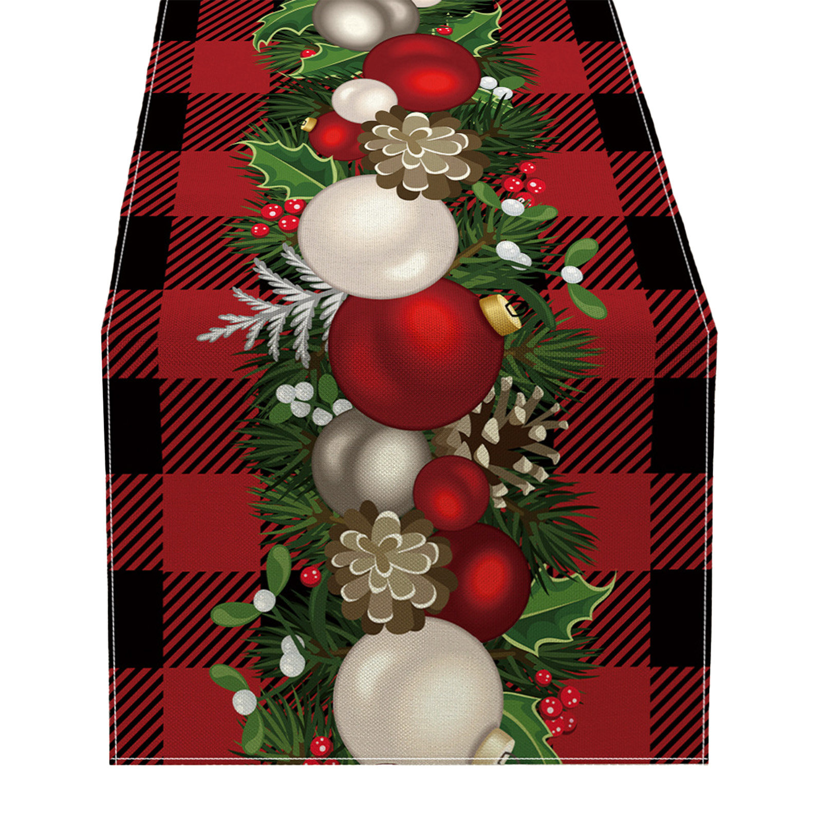 Christmas Table Runner Ornament Waterproof Non Fading Linen Fabric Table Cover