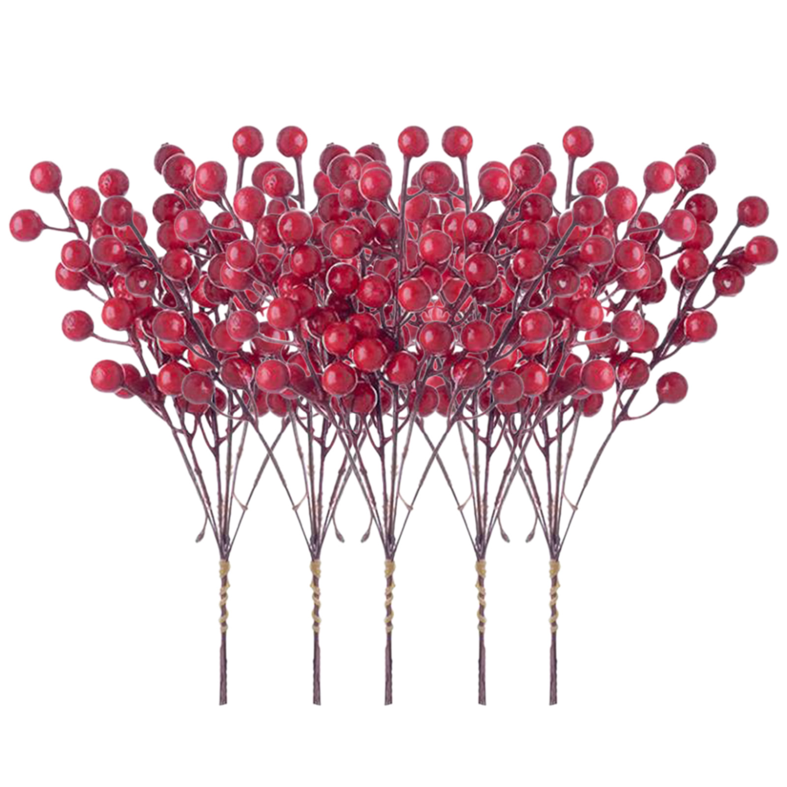 6 Heads 5pcs/Bunch Artificial Berries Branch Fake Plants Flowers Bouquet DIY Wreath Supplies Accessories For Christmas Party Home Decor red