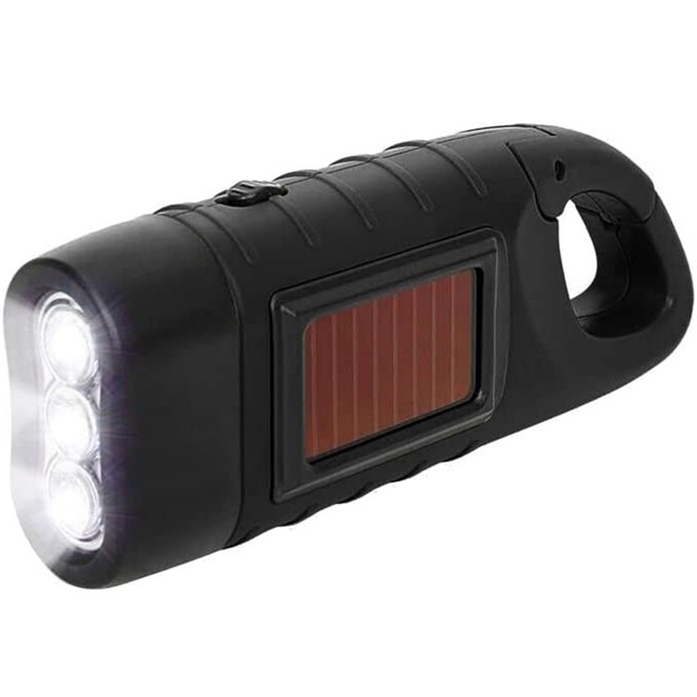 Solar Hand Press Crank Flashlight Portable Rechargeable Ergonomic Design Torch
