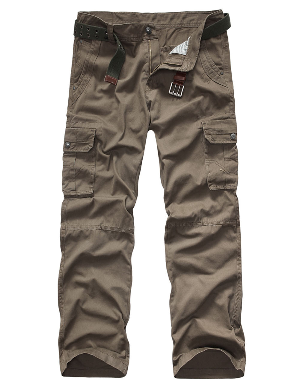 US Yesfashion Men's Pure Cotton Tooling Trousers Black And Gray 29 Earth green 32.0