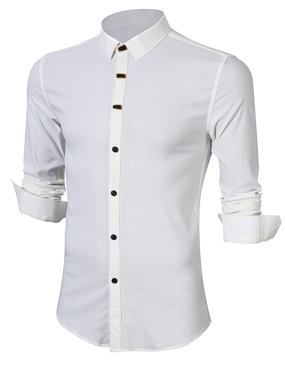 US Yong Horse Men's Fashion Metal Button Decoration Long Sleeve Shirt