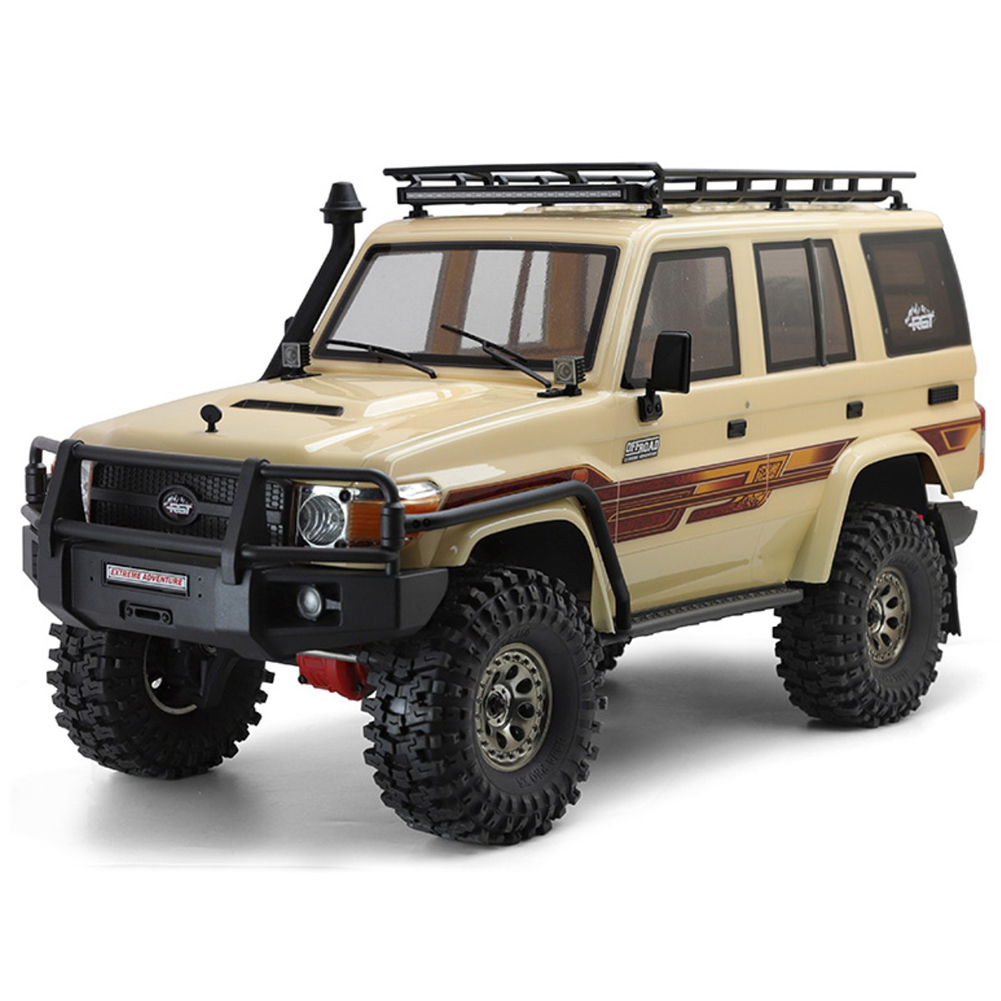 Metal EX86190 Simulation  Climbing  Car  Toys LC76 Remote Control Four-wheel Drive Off-road Vehicle + Luggage Rack Light Lamp Car Model Desert yellow_Without battery