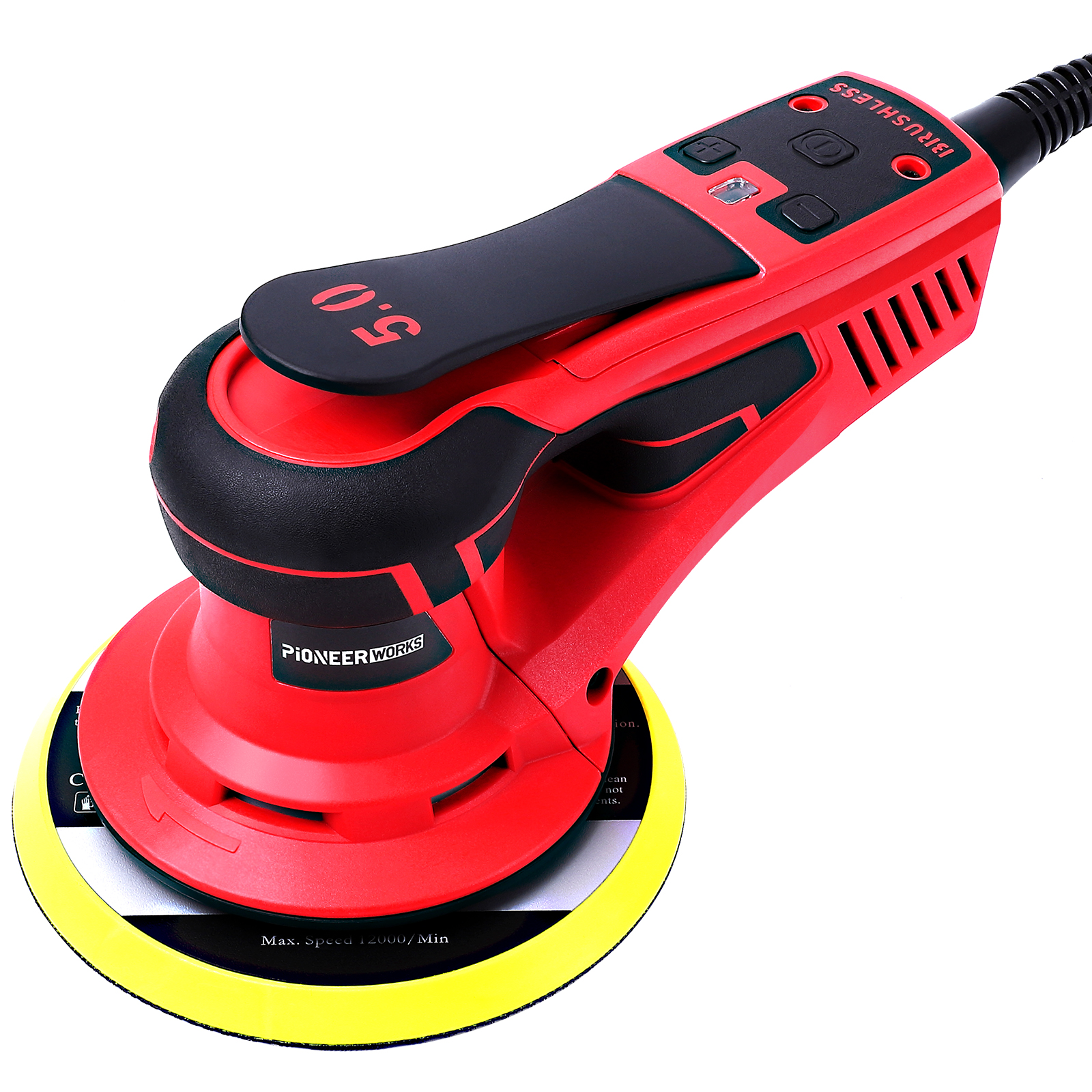US PIONEERWORKS Electric Random Orbital Sander Brushless Motor Powerful 350W & Low Vibration for Woodworking Polishing
