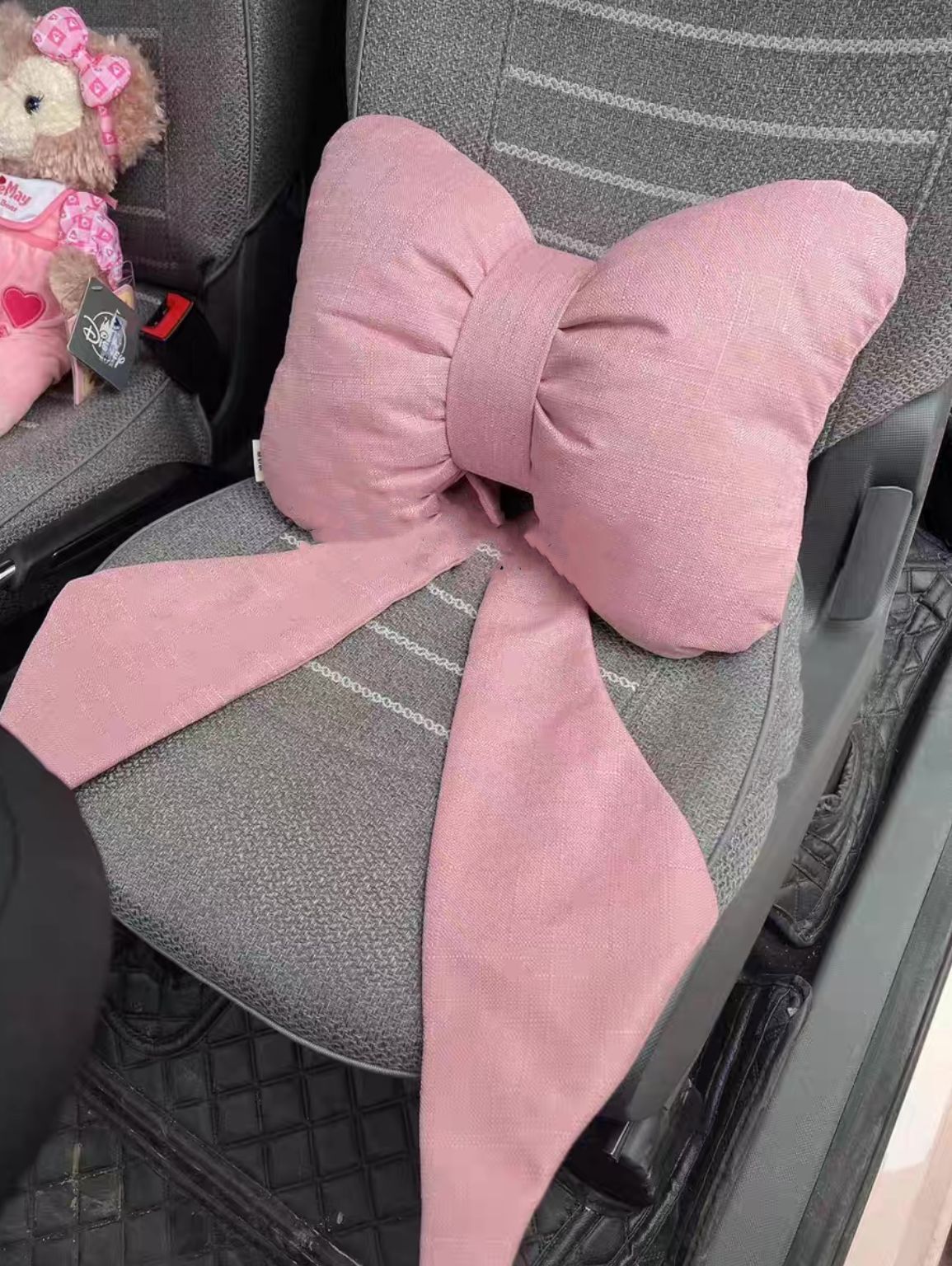 Car Seat Headrest Neck Rest Cushion, Big Bowknot Streamer Shaped Neck Pillow Quick Buckle Design Ergonomic Neck Lumbar Support
