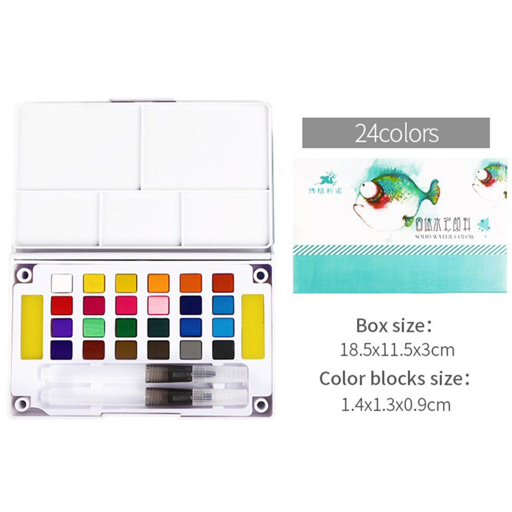 Solid Watercolor Paint Set with Watercolour Brush Bright Color Pigment Set Art Supplies 24-color