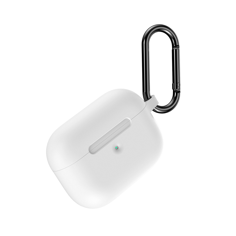 Silicone Case for AirPods Pro Wireless Bluetooth Headphones Storage Protective Cover with Hook for Outdoor Travel white