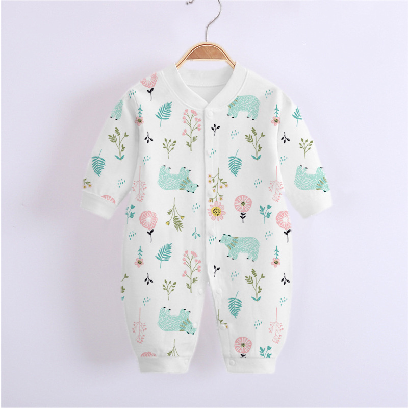Baby Romper Infant Cotton Long Sleeves Cute Printing Breathable Jumpsuit For 0-1 Years Old Boys Girls flower and bear 3-6M 66cm