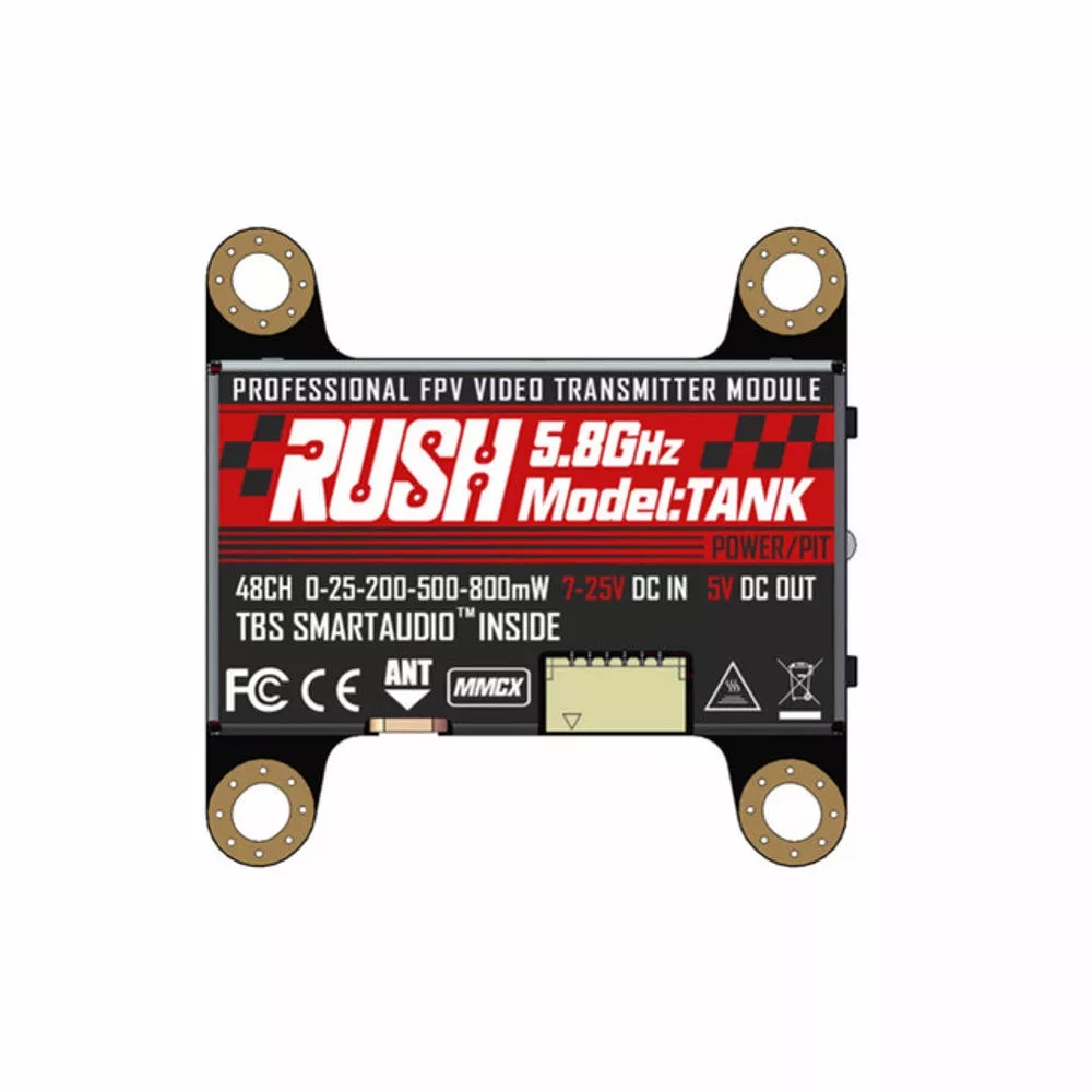 RUSH VTX TANK 5.8G 48CH Smart Audio 0-25-200-500-800mW Switchable AV Transmitter for RC Drone as shown