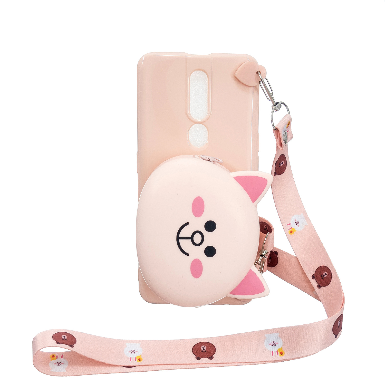 For OPPO F11/F11 Pro Cellphone Case Mobile Phone TPU Shell Shockproof Cover with Cartoon Cat Pig Panda Coin Purse Lovely Shoulder Starp  Pink