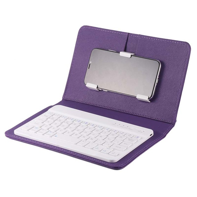 Portable PU Leather Wireless Keyboard Case for iPhone Protective Mobile Phone with Bluetooth Keyboard for iPhone 6 7 Smartphone purple