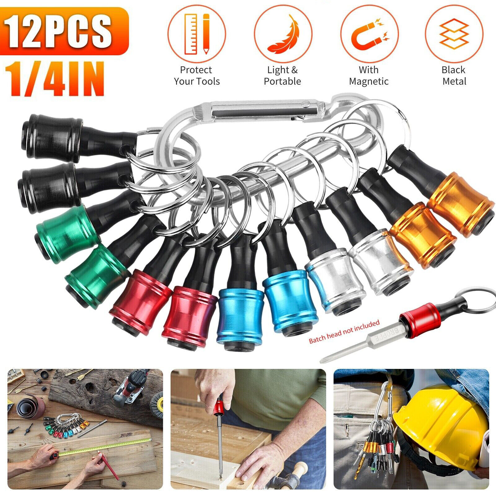 Drill Bit Holder 1/4 Inch Hex Shank Keychain Extension Bar For Most Electric Hand-held Screwdrivers Drill Bits (12 Pieces) 12pcs