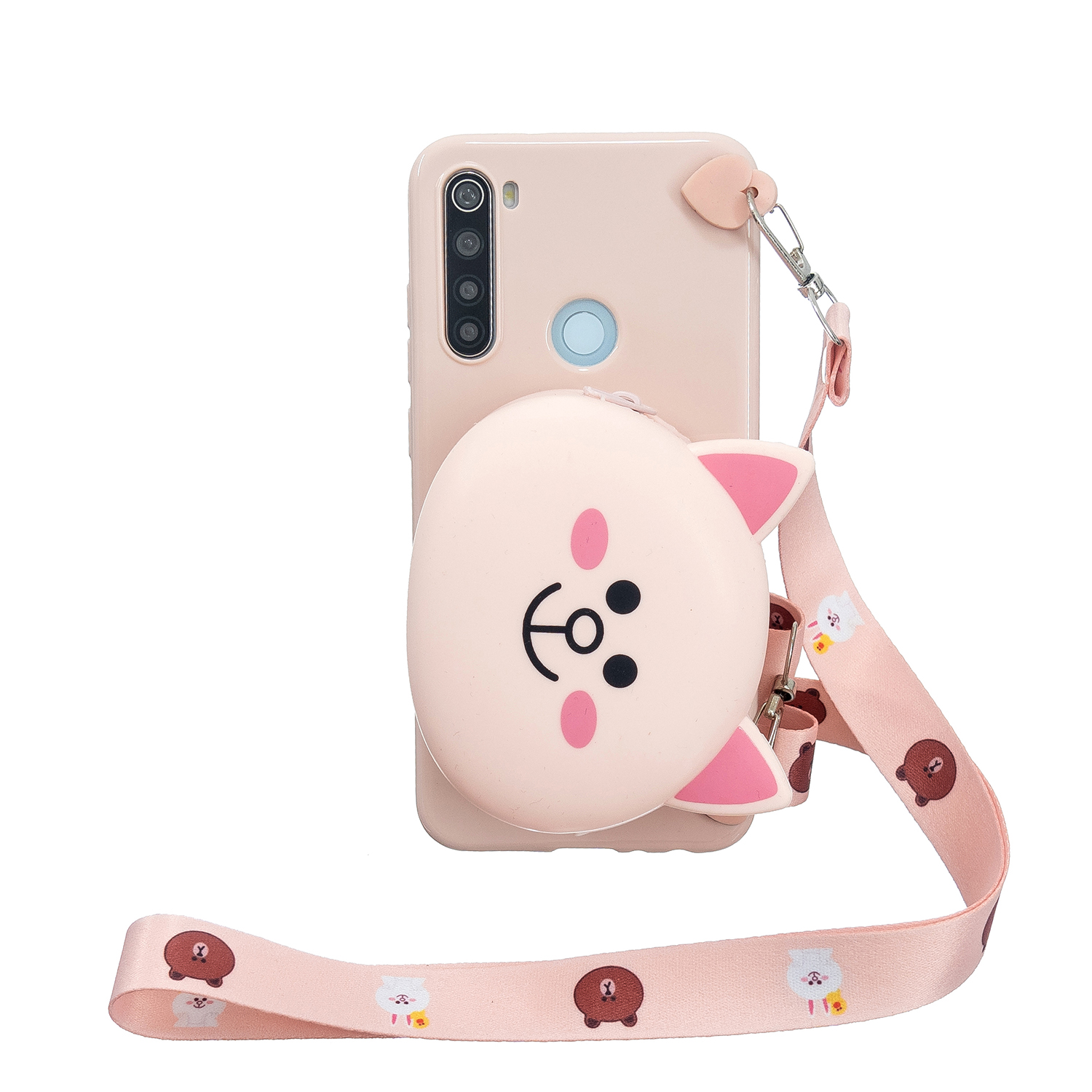 For Redmi Note 8/8T/8 Pro Cellphone Case Mobile Phone Shell Shockproof TPU Cover with Cartoon Cat Pig Panda Coin Purse Lovely Shoulder Starp  Pink