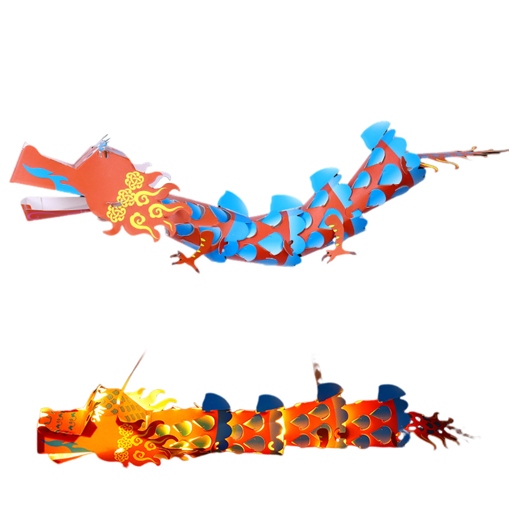 Chinese New Year Dragon Lanterns, Cartoon Dragon Dance Handmade DIY Paper Lantern Chinese Spring Festival Traditional Decoration For Boys Girls Gifts orange