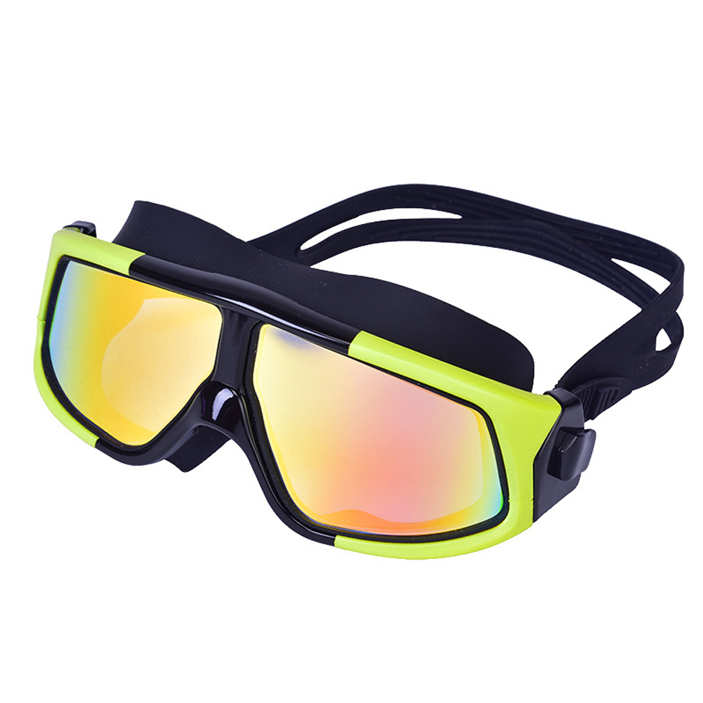 Men Women Swimming Goggles Thickened Waterproof High-definition Double Layer Anti-fog Swim Eyewear J black yellow red plated