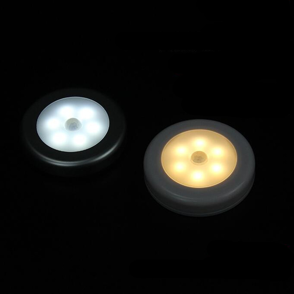 6LEDs 1W White Motion Sensor Closet Lights for Hallway Bathroom Bedroom Kitchen Warm white light_2PCS