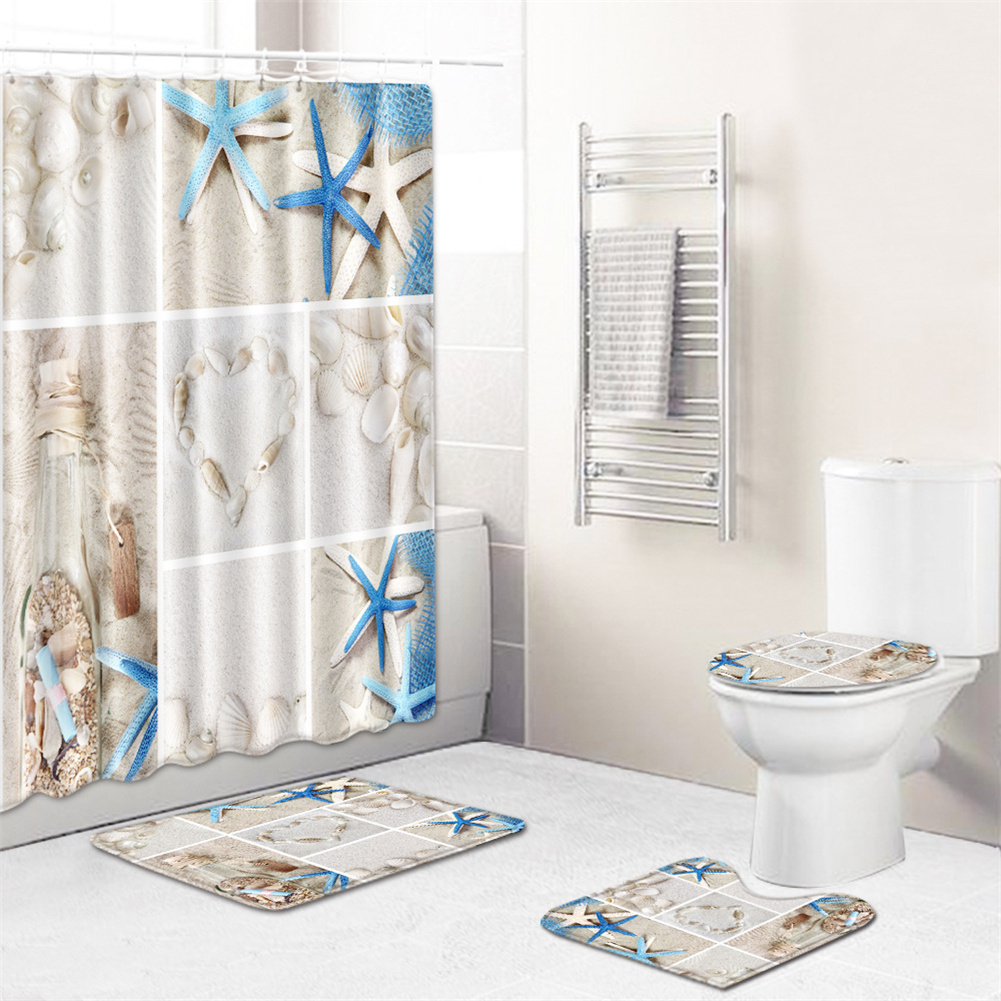 4  Pcs Non-slip Rug Toilet  Lid  Cover Bath  Mat Waterproof Bath  Curtain zd190725-001_50*80cm