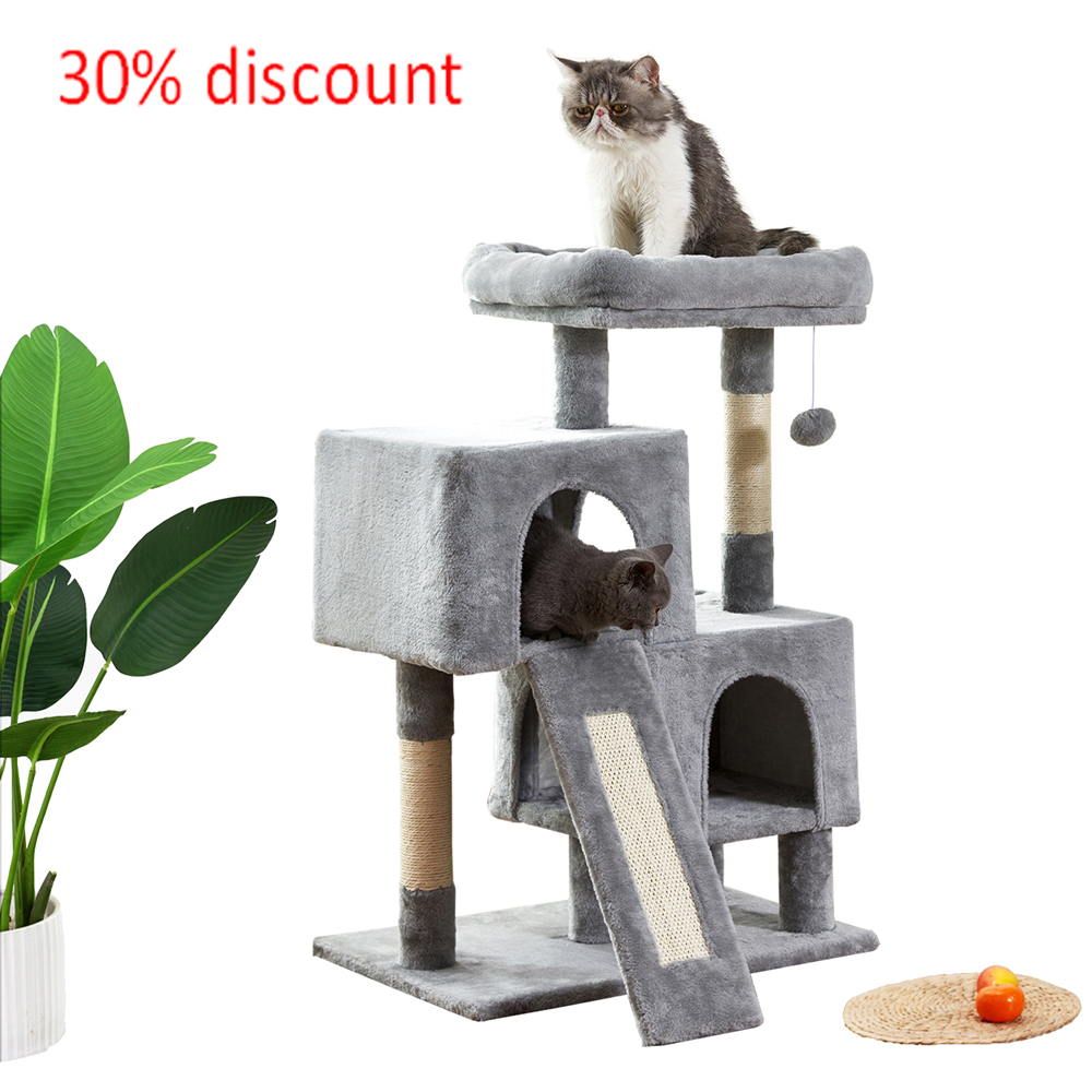 [US Direct] Cat Tree Apartment with Sisal Grab Bar, Grab Board, Plush and Double Room, Cat Tower Furniture, Kitten Activity Center, Kitten Play House，10% discount on order.
