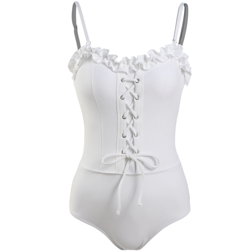 Women Swimsuit Nylon Solid Color One-piece Strappy High-waist Swimsuit white_xl