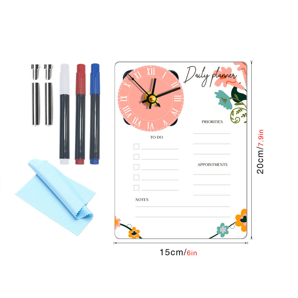 Acrylic Calendar With Wall Clock Includes 3 Erasable Markers Anti-sliding Anti-scratch Monthly Weekly Planner