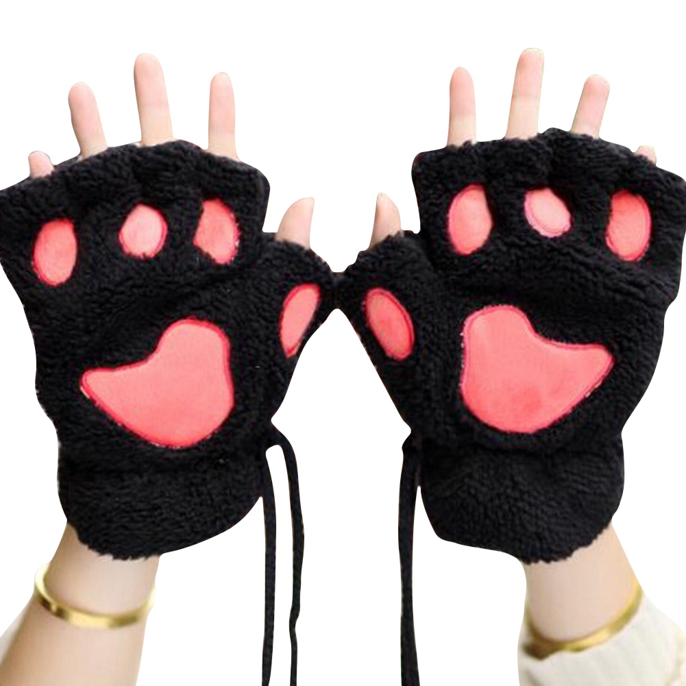 Wholesale Women Cute Cartoon Cat Claw Gloves Winter Fingerless Bear Paw ...