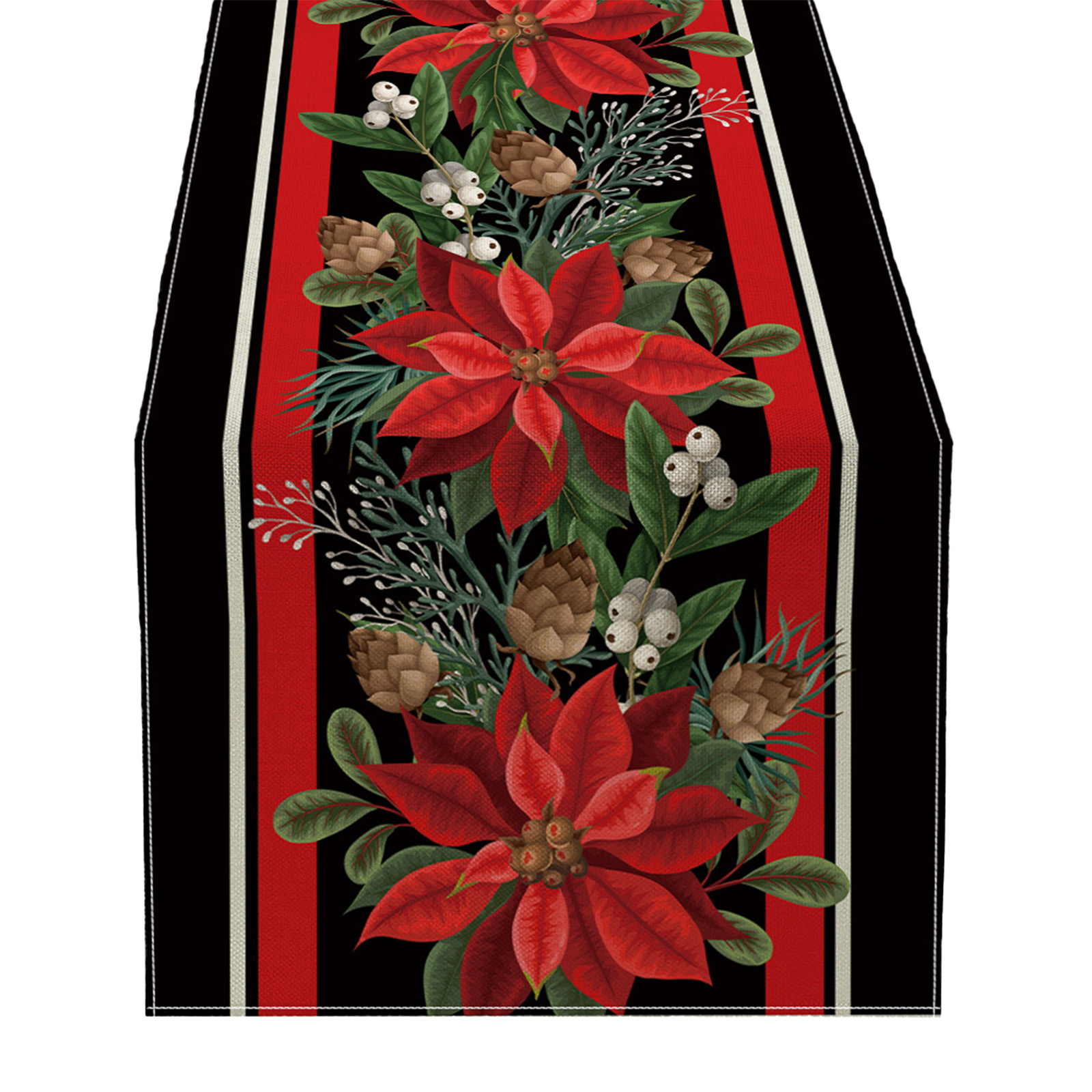 Christmas Table Runner Ornament Waterproof Non Fading Linen Fabric Table Cover