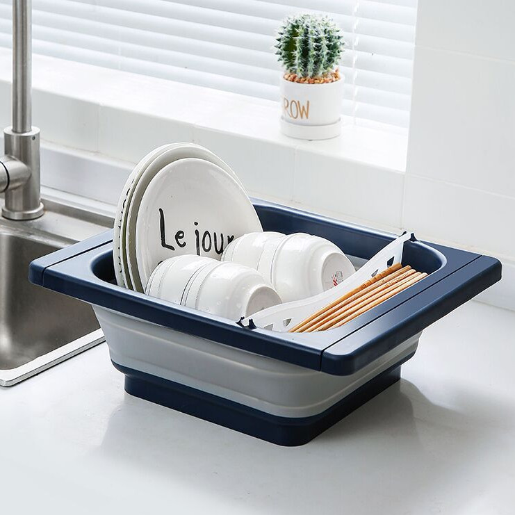 Collapsible Over-the-sink Dish  Drainer For Cooking Prework Kitchen Tool blue
