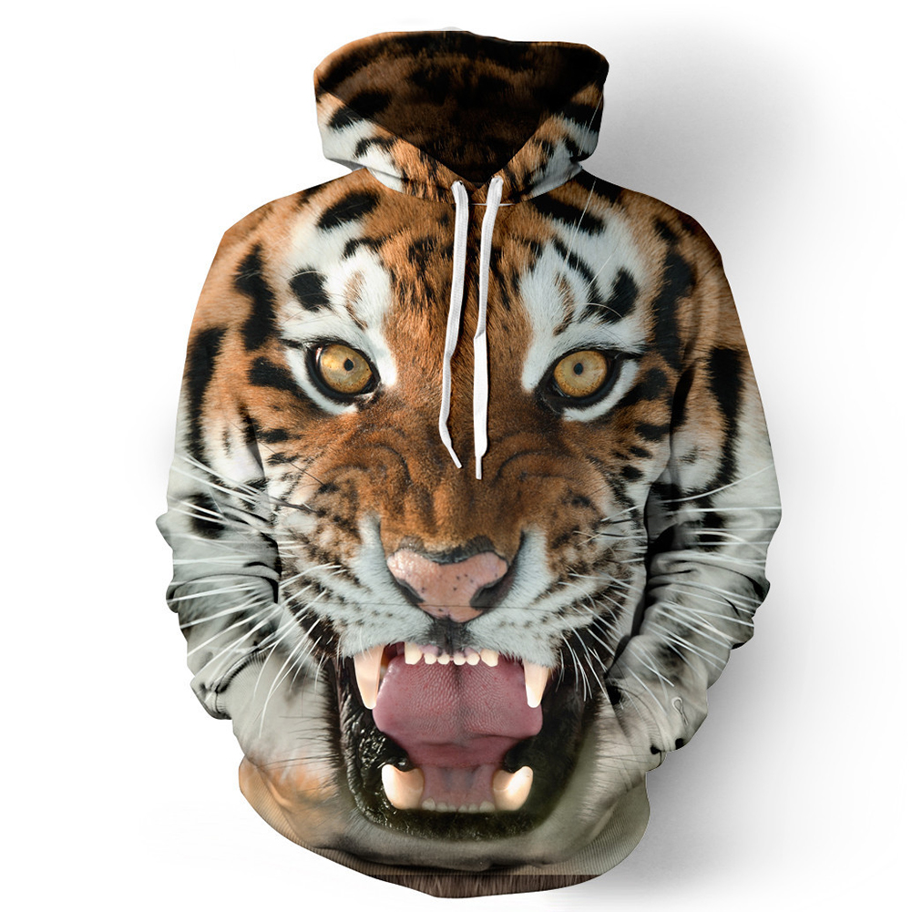 Halloween 3D Printed Tiger Hoodie Animal Cool Long Sleeve Hooded Pullover as shown_XL