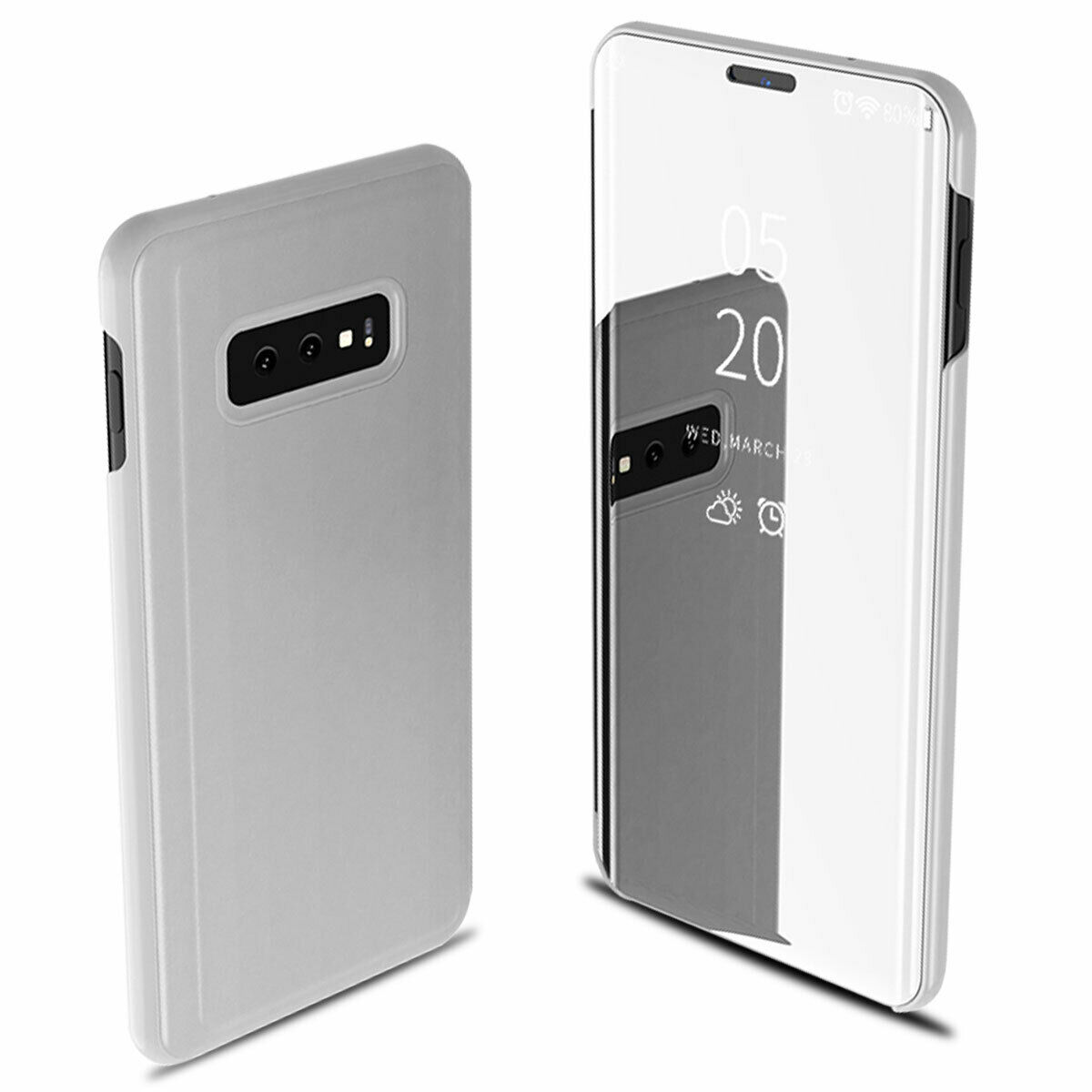 For Samsung Galaxy S10/S10 Plus/S10E Smart Leather Flip Mirror 360 Phone Case Cover Silver