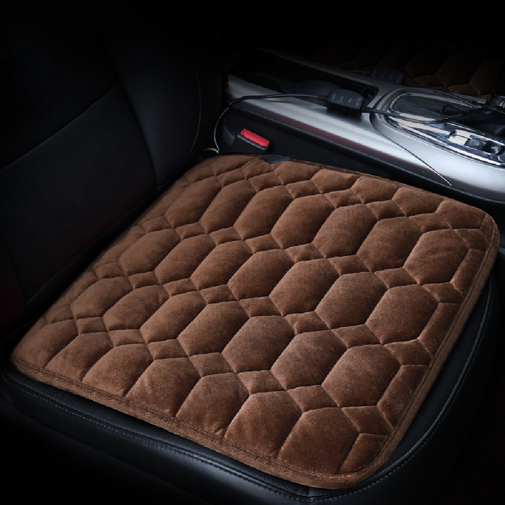 50*53CM 12V Car Seat Heater Plush Electric Heated Seats Interior Accessories Diamond Brown
