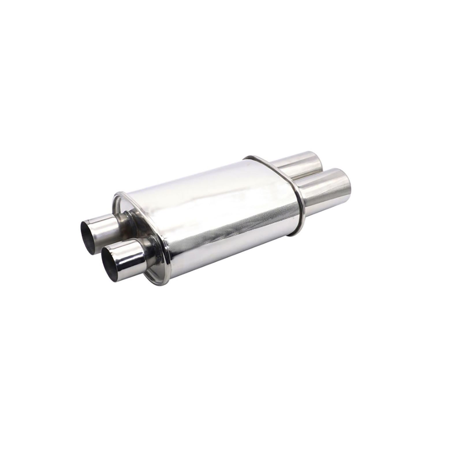 Double Inlet Outlet Exhaust Tips Muffler Stainless Steel Straight-Through Performance Muffler Flat Drum Exhaust Tip Exhaust Pipe Auto Exterior Accessories XH-EP050-SL silver