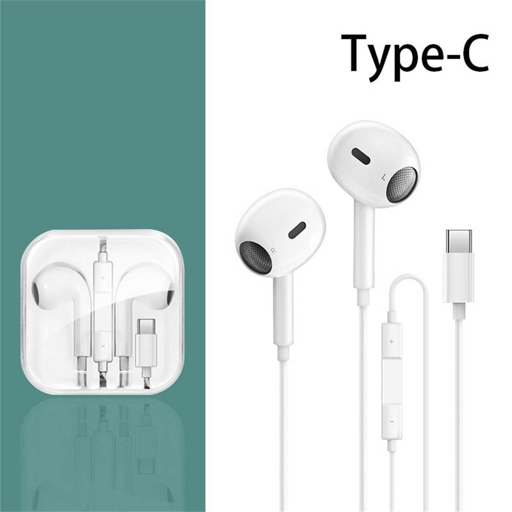 Type-c Stereo In-ear Wired Earphone With Mic Volume Control Mobile Computer Gaming Headset Compatible For Ios Android (k32) White