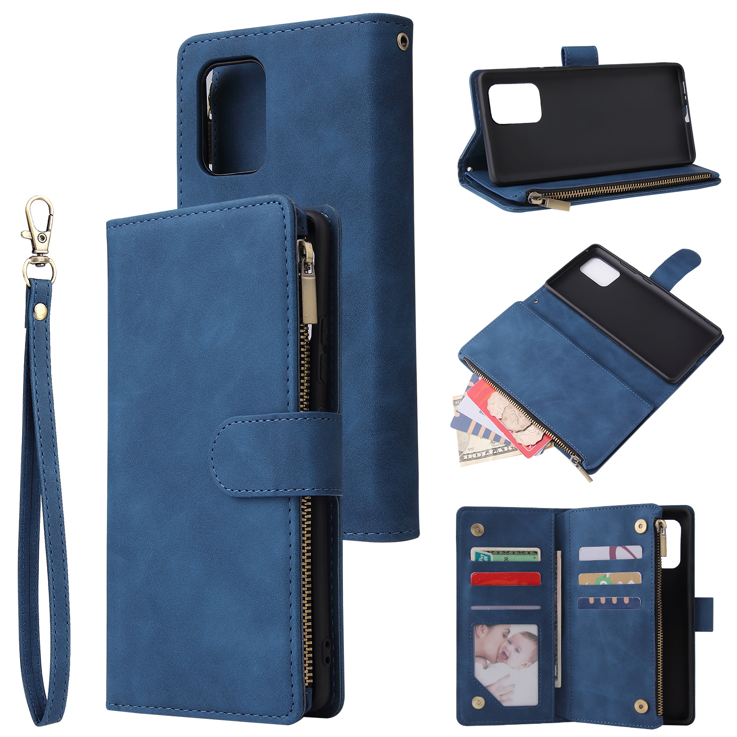 For Samsung S10 Lite 2020 Mobile Phone Case Wallet Design Zipper Closure Overall Protection Cellphone Cover  2 blue