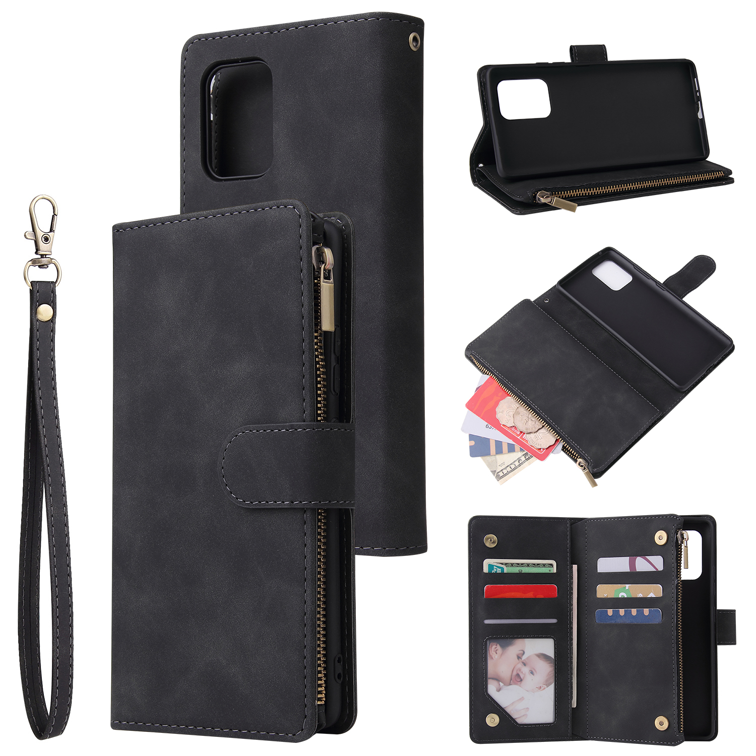 For Samsung S10 Lite 2020 Mobile Phone Case Wallet Design Zipper Closure Overall Protection Cellphone Cover  1 black