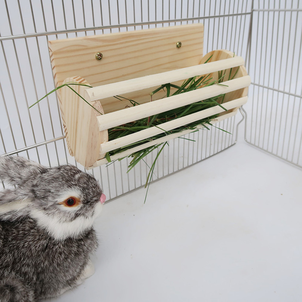 BLSMU Rabbit Hay Feeder,Bunny Natural Wooden Hay Dispenser Rack Cage Manger Holder for Small Animal Gerbil Guinea Pig Chinchilla 