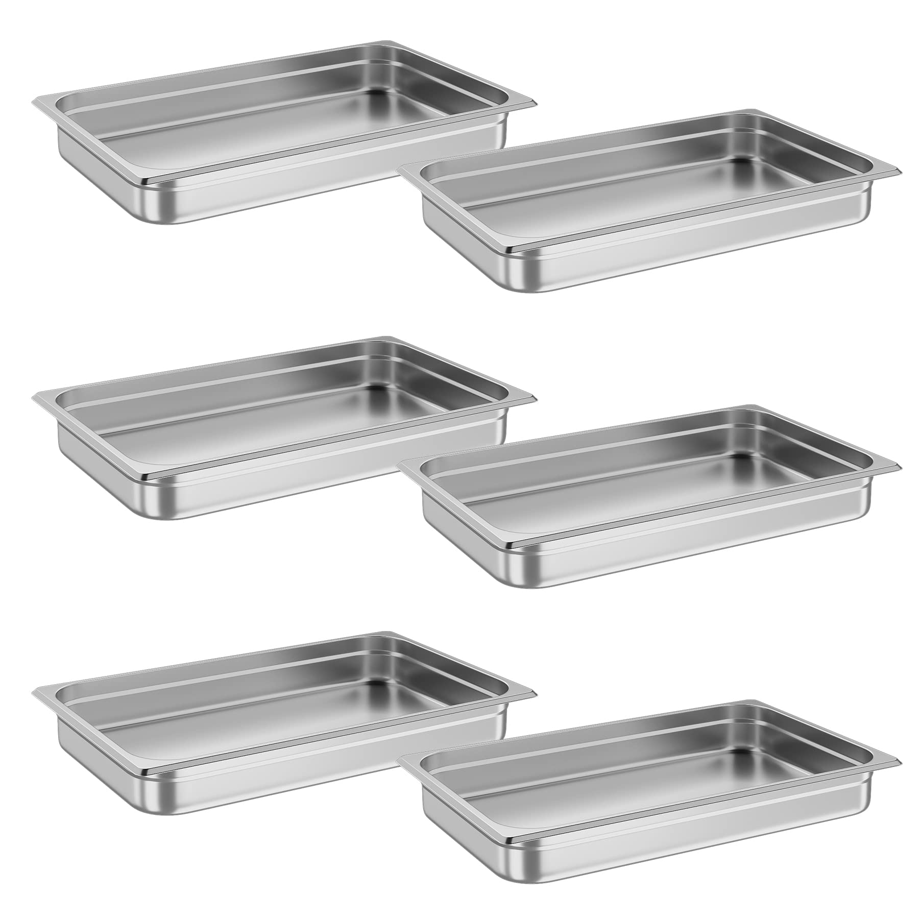 US GARVEE 6 Pack Full Size Pan Commercial Stainless Steel Anti-Jamming Steam Table Pan