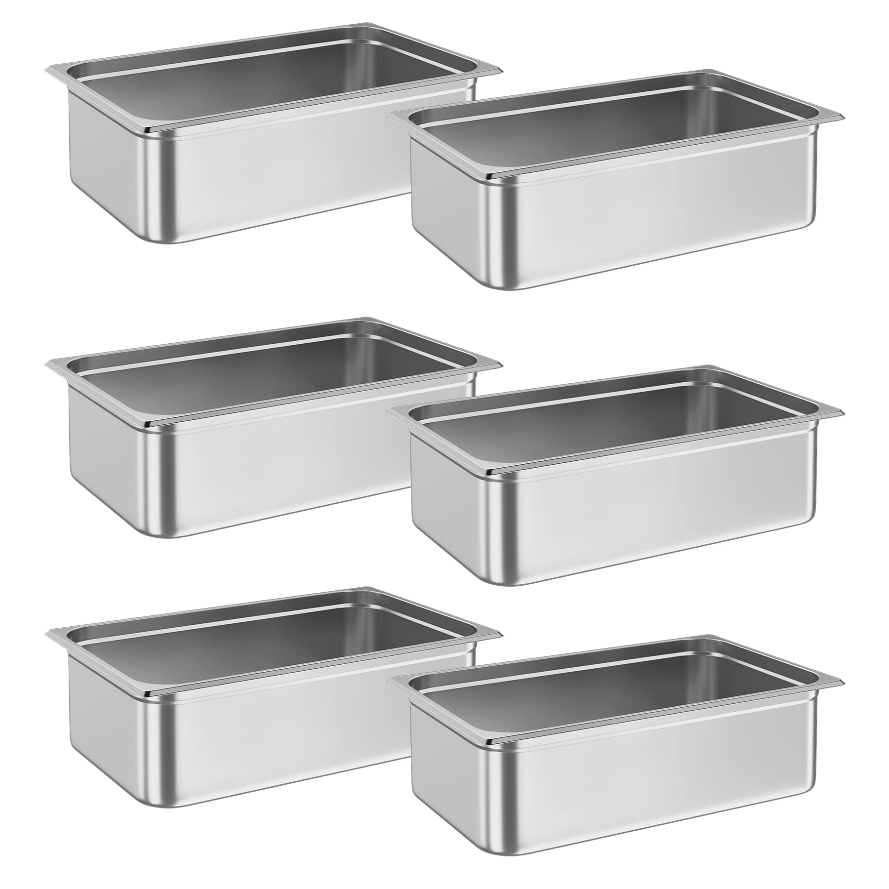 US GARVEE 6 Pack Full Size Pan Commercial Stainless Steel Anti-Jamming Steam Table Pan