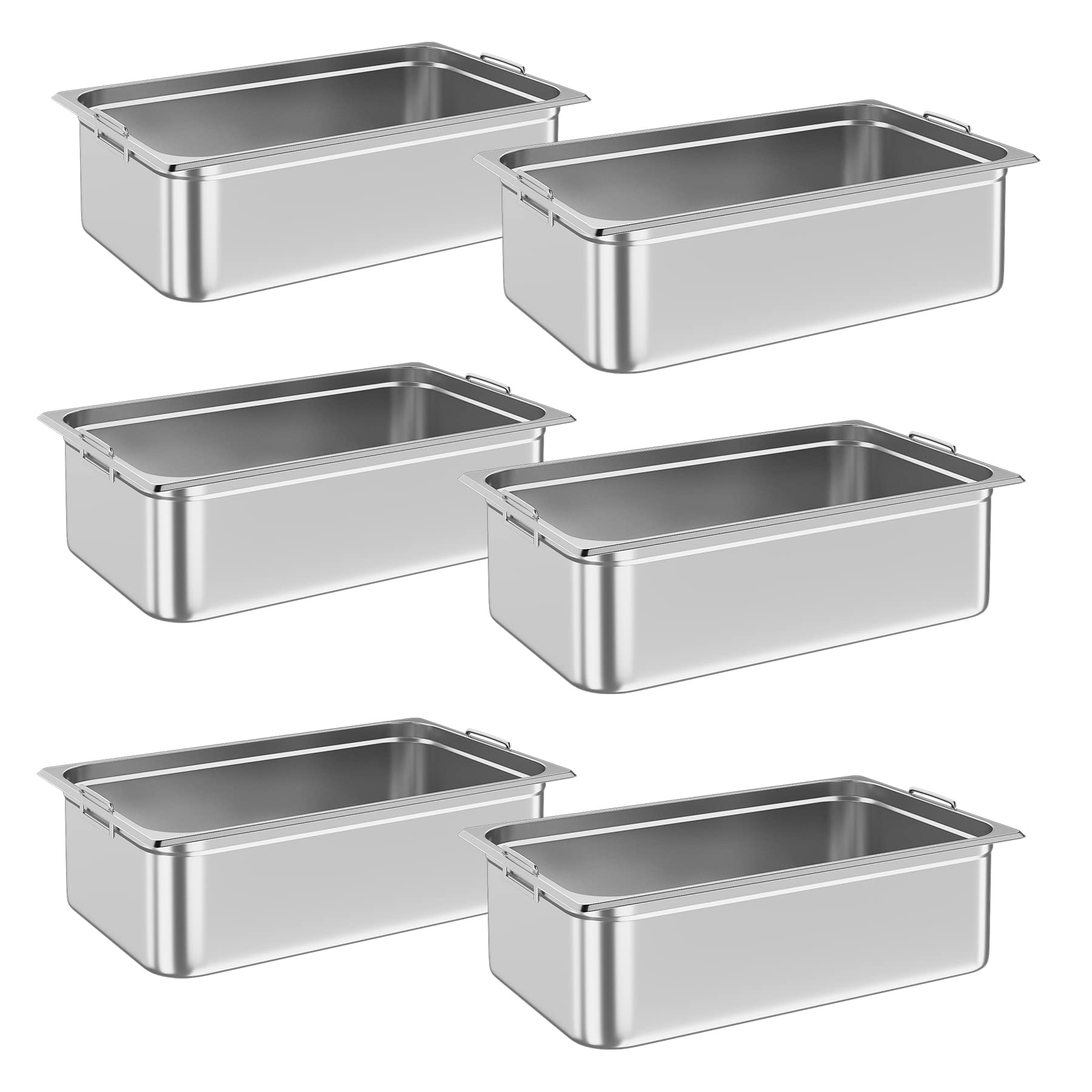 US GARVEE 6 Pack Full Size Hotel Pan Commercial Stainless Steel Anti-Jamming Steam Table Pan