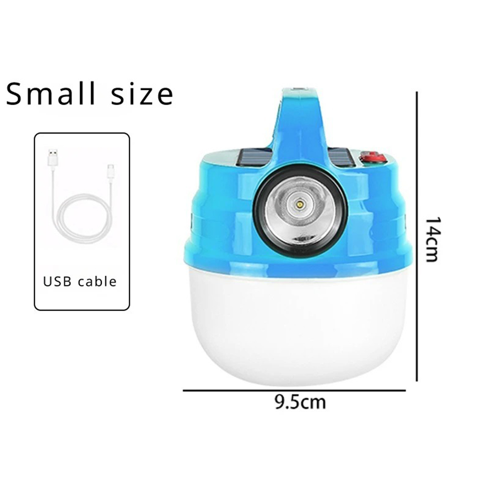 Portable Outdoor Camping Light, Rechargeable 1200mAh Battery Solar Powered And USB Charging, Outdoor Camping Hanging Tent Lamp With Adjustable Brightness Blue-Small small
